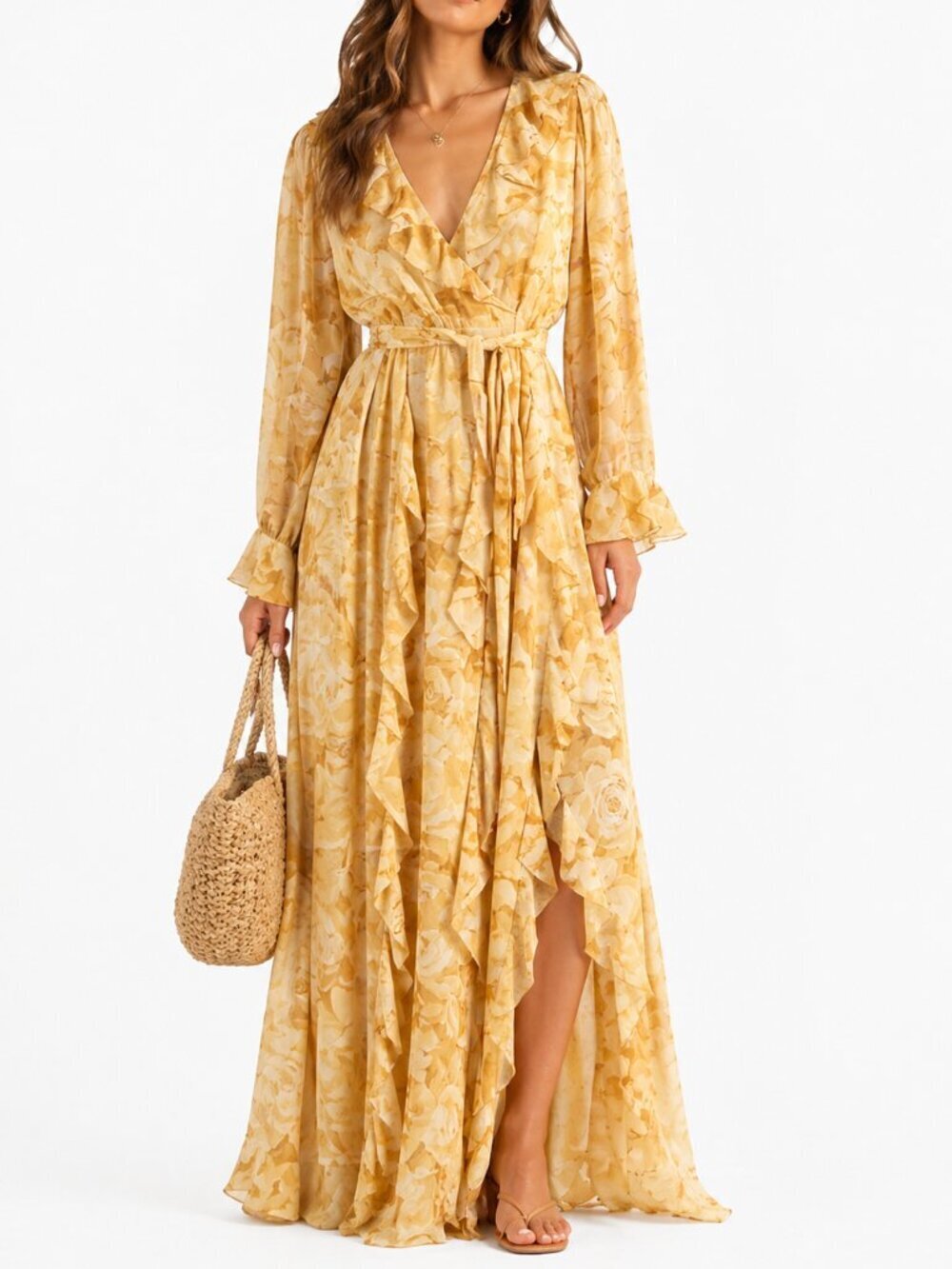 Show Me Your Mumu Floral Ruffle Maxi Dress size S boho beach vacation tropical